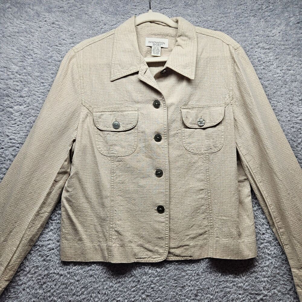 Innovation Sport Womens Beige Shirt Jacket Size 14 Linen Cotton Neutral Minimal
